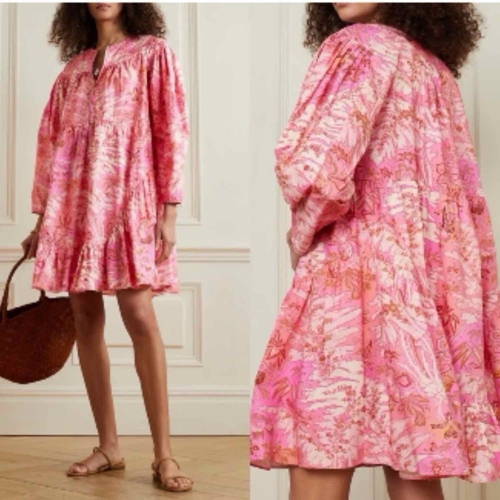 Ulla Johnson Leika Dress Size 4 Pink Camellia Ruffled Cotton Poplin Mini Boho